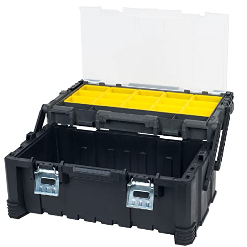22Inch Plastic Tool Box Rugged Toolbox with 2Tiers of Trays and 18