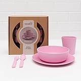 Bobo&Boo Bamboo 5 Piece Children’s Dinnerware, Blossom Pink, Non Toxic & Eco Friendly Kids Mealtime Set for Healthy Infant Feeding, Great Gift for Baby Showers, Birthdays & Preschool Graduations