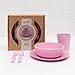 Bobo&Boo Bamboo 5 Piece Children’s Dinnerware, Blossom Pink, Non Toxic & Eco Friendly Kids Mealtime Set for Healthy Infant Feeding, Great Gift for Baby Showers, Birthdays & Preschool Graduations