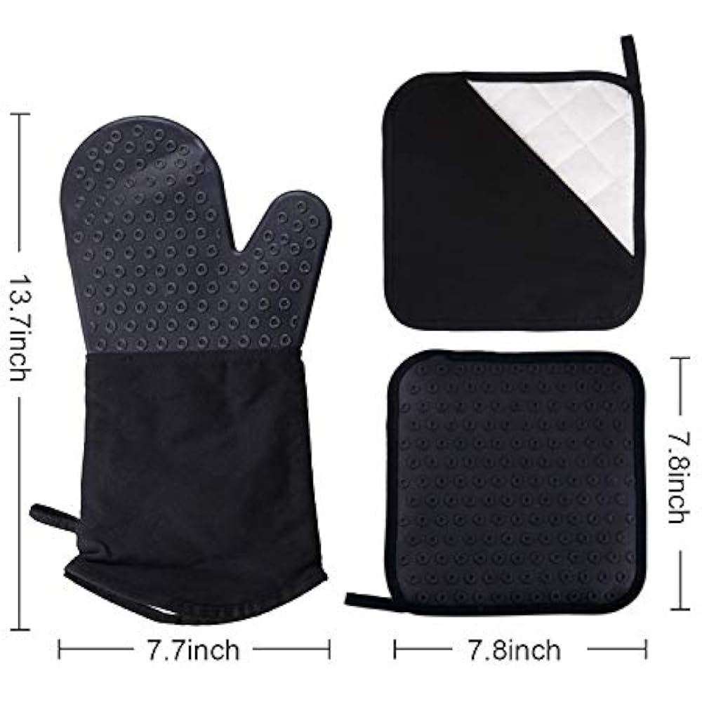 Oven Mitts And Pot Holders Set Of 4, 2 Pcs Long Silicone Baking Gloves