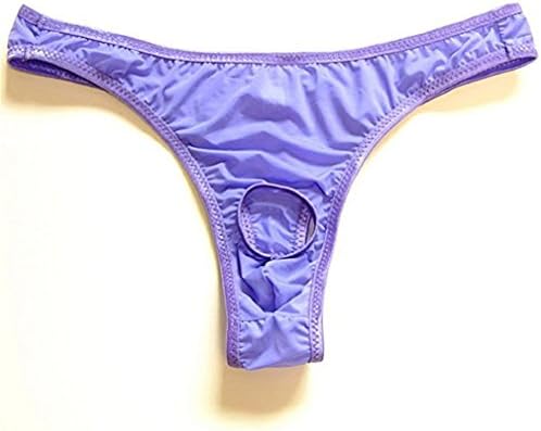 WenMei G-String Pouch Thong Open Front Men's Milk Silk Underwear (XL, Purple)