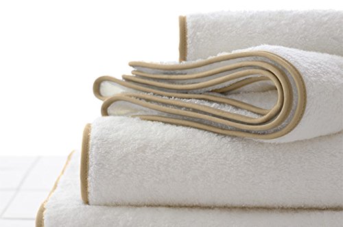 Bathroom Towel Set by Macouba: Superior Quality 600GSM White Cotton Bath Towel Set with Beige Border/Trim| Soft, Ultra Absorbent Luxury Spa/Hotel Towel Pack of 2 Bath Towels, 2 Hand, 2 Face Washcloths