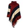 Ferand Elegante gebreide poncho top voor dames met strepen patronen en franjes