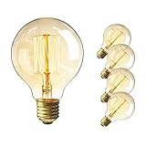 LAKES Vintage Edison Bulb, 60W Retro Incandescent Light Bulb E26 Medium Screw Base, G25 / G80 Classic Amber Glass Incandescent Filament Lamp,360 Degrees Beam Angle, Pack of 4