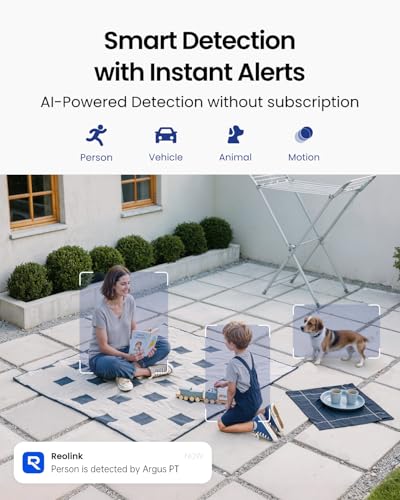 REOLINK Solar Security Camera Outdoor Wireless, 5MP Auto Tracking with 360° view Battery Cam, Color Nigth Vision, 2.4/5 GHz Wi-Fi,2-Way Talk,Works with Alexa for Home Surveillance,Argus PT+Solar Panel