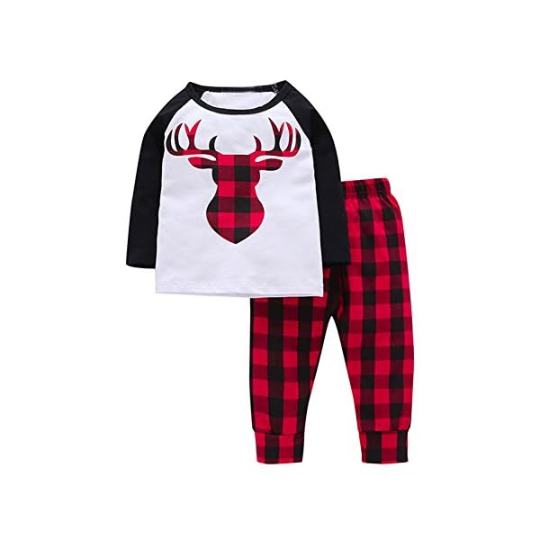 Baby Boys Girls Deer T Shirt Top Red Black Plaid Cotton Pants 2 pcs Outfits Casual Suit
