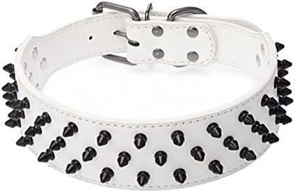 HOOTMALL Spiked Studded Dog Collar 3 Rows Bullet Rivets Full Studded Soft PU Leather 2" Wide Dog Collars for Medium and Large Dogs