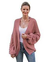 Simplee Women's Oversized Lantern Sleeve Chunky Cozy Cable Knit Cardigan Sweaters