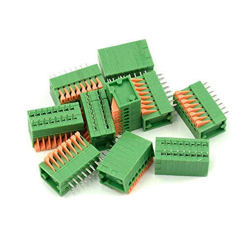 Hxchen KF141V 16P(2 x 8Pin) 2.54mm Pitch Spring Type PCB Terminal Blocks Connector Green - (10 Pcs)