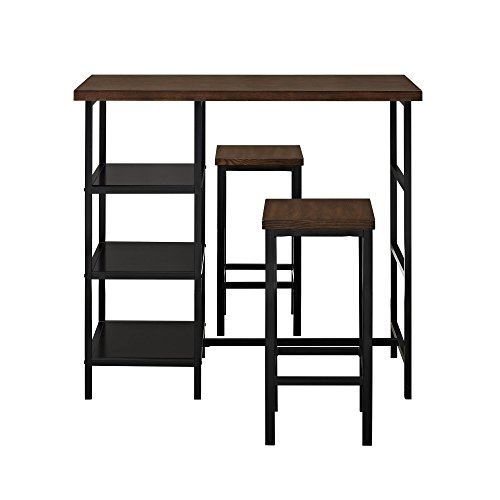 Dorel Living DL7695 Cosmo 3-Piece Metal Pub Set With Wood Top, Dark Mahogany