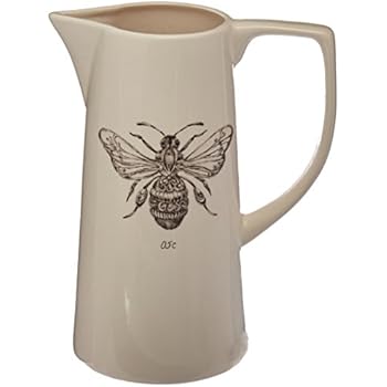 Creative Co-Op White Ceramic Pitcher with Bee Image