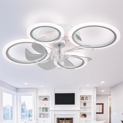 Cainjiazh Low Profile Ceiling Fan with Lights, Dimmable, White at Amazon