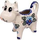 Polish Pottery Ceramika Boleslawiec,  0501/162, Creamer Cow, 1/3 Cup, Royal Blue Patterns with Blue Pansy Flower Motif