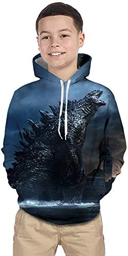 Kids Cartoon Hoodie Boys Monsters 3D Print Dinosaur Hoodie Sweatshirt Hoodies for Kids Long Sleeve Hoodies (Blue 2, 5-7 Years)