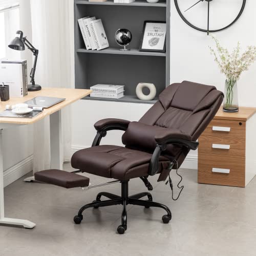 Massage Office Chair with Extendable Footrest, Pu Leather
