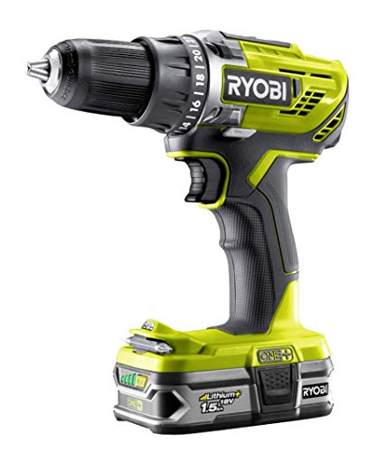 RYOBI 18 V ONE+ Akku-Bohrschrauber R18DD3-215S, 2-Gang-Getriebe, 13 mm Schnellspannbohrfutter, inkl. 2 x 1,5 Ah Akku und Ladegerät