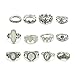 Zealmer Gudukt 12PCS Bohemian Retro Vintage Crystal Joint Knuckle Ring Sets Finger Rings