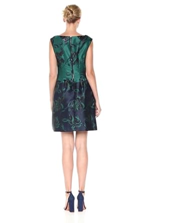 Vince Camuto Women's Jacquard Fit and Flare Dress with Cap Sleeve, Navy/Multi, 4 at Amazon Women 