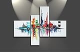 Ode-Rin - 100% Hand Painted Oil Painting on Canvas Modern Illusory City Wood Framed and Stretched 4 Pieces Abstract Colorful Wall Art Painting, Ready to Hang - (16