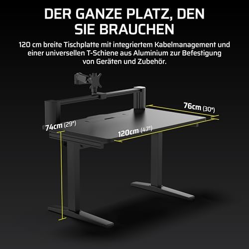 Platform:4 – 120 cm x 76 cm, Fester Höhe, Stehender Computer Home Office Gaming-Schreibtisch, Kabelmanagement, USB-Anschluss, Monitorarm Inbegriffen – Schwarz