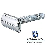 Oldcastle Double Edge Butterfly Safety Razor with Twist-to-Open Mechanism - 5 Stainless Steel Blades - Travel Case with Mirror