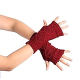 GBSELL Women's Winter Crochet Knitted Arm Long Fingerless Warmers Gloves (Wine Red)