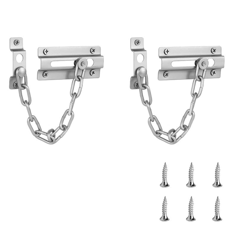 2Pcs Door Chain Lock Anti Theft Door Chain Security Chain Lock Internal Door Lock for Hotel Home Apartment Bedroom, Silver