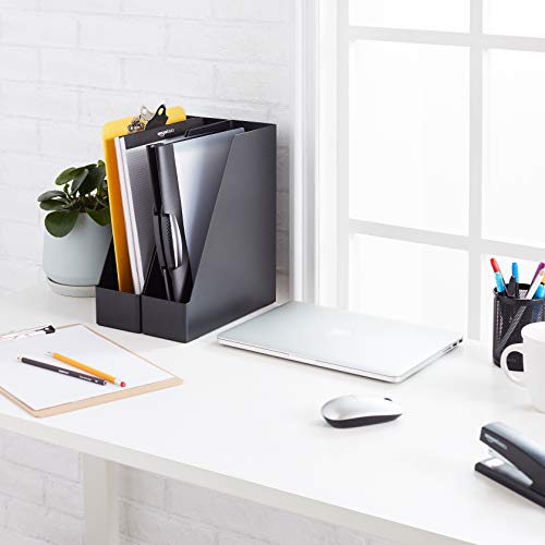 Amazon Basics Plastic Desk Organizer Magazine Rack, Black, 2Pack