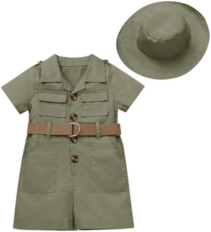 IDOPIP - Traje de safari de selva salvaje para una fiesta de cumpleaños con sombrero y leopardo para niña pequeña, Caqui, 18-24 Meses IDOPIP - Traje de safari de selva salvaje para una fiesta de cumpleaños con sombrero y leopardo para niña pequeña, Caqui, 18-24 Meses