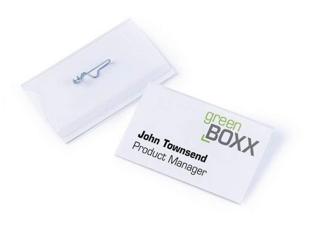 Durable Name Badge 54 x 90 mm with PinTransparent | Pack of 50 Badges | Includes Blank Insert Cards | Ideal for Events and Visitor Management