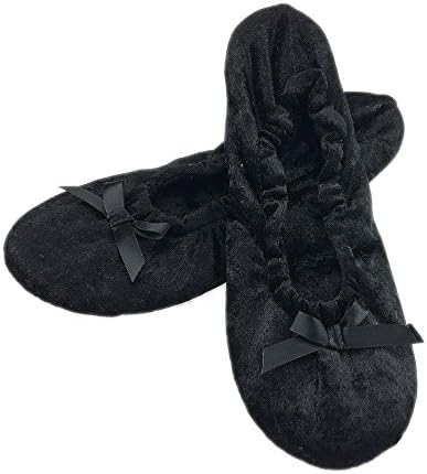 ExtraComfort Women's Slippers Elegant and Portable Velour Ballerina Indoor Slippers/Yoga Shoes/Present/Gift (M(7-8)=26cm, Black)