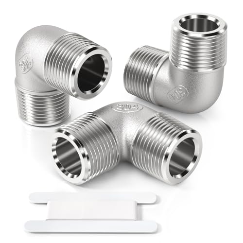 Bwintech 3 Pcs 90 Degree 1/2" Male to 1/2" Male BSP Thread Stainless Steel 304 Elbow Connector Pipe Fitting for Pipe Connecting Conversion