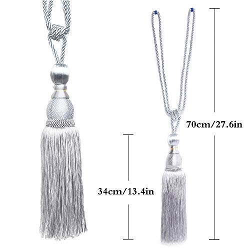 Inheming Curtains Tassels Tiebacks and Curtain Holdbacks Hook, Window Drapery Ball Tassels Tiebacks, Home Decorative Braided Buckle Fastener Curtain Accessories - Thumbnail 3