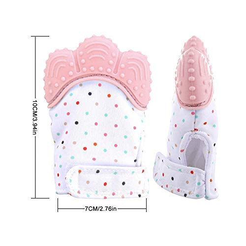 Huifen Baby Soothing Teething Mitten, Self-Soothing Pain Relief Mitt Stimulating Teether Toy, Original Silicone Teether Mitten Glove for Babies, Toddlers, Infants, Boy and Girl (2Pack, Pink) - Thumbnail 3