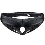 TiaoBug Mens Jockstrap Shiny Bikini Front Hole Briefs Underwear Black X-Large