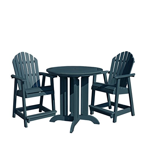 Highwood 3 Piece Hamilton Round Counter Height Dining Set, Nantucket Blue