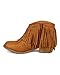 Soda CG82 Women Suede Layered Fringe Stacked Western Ankle Bootie - Tan