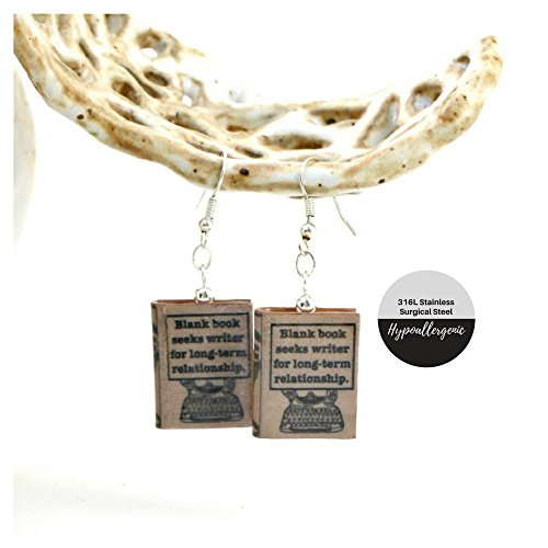 WRITER'S BLOCK Funny Clay Mini Book HYPOALLERGENIC Earrings by Book Beads - Thumbnail 4