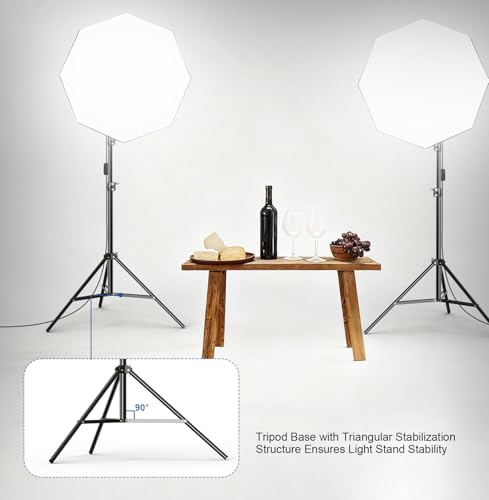 EMART Softbox Lighting Kit, 2 Pack 65x65cm Octagonal Soft Box Light with 135W LED Photo Bulbs, 3000K-6500K Dimmable Photography Continuous Lights for Portraits Video Product Shooting and Filming