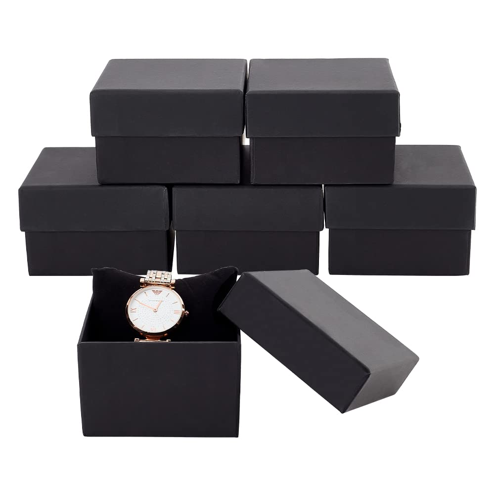 BENECREAT 6 Pack 8.7x8.7x5.5cm Black Bracelet Boxes Square Black Cardboard Jewellery Box with Velvet Filled for Bracelet Watch