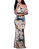 BIUBIU Women's Elegant Off Shoulder Floral Party Bodycon Maxi Dress Beige 2XL
