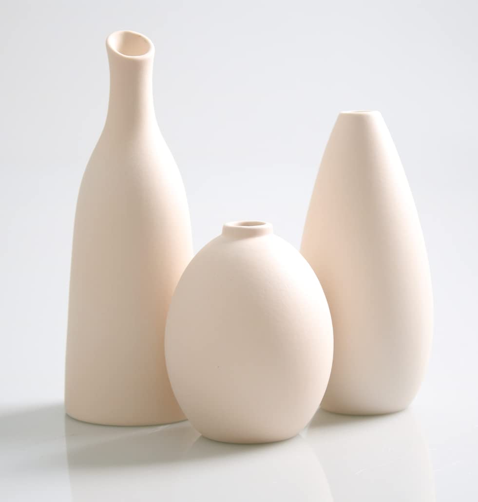 Set of 3 Small Ceramic Bud Vases for Home Decor & Table Centerpieces, Rustic Farmhouse Style Flower Vases, Mini Decorative Vase for Single Flowers, Matt Beige