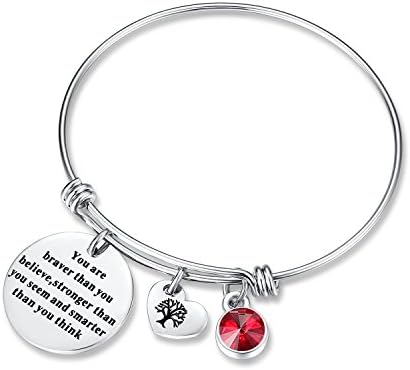You are Braver Than You Believe Think Birthday Gifts Bracelet with Birthstone & Heart Tree of Life