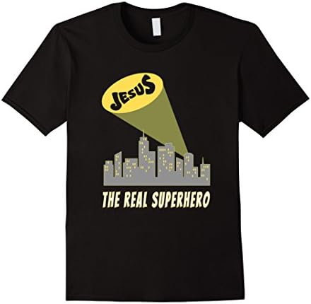 Mens Jesus the Real Superhero Bat Signal T-Shirt Large Black