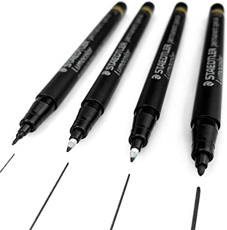 Staedtler Lumocolor - Black Permanent Special Marker Pen - Pack of 4 Sizes - In Desktop Wallet