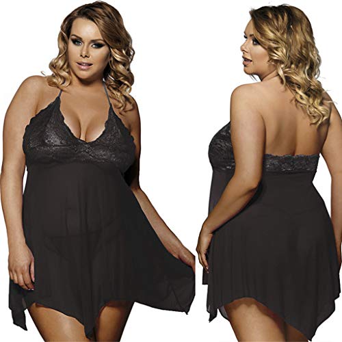 Valentine's Best Gifts for Sex!!!Hennta Sexy Fat Women Plus Size Halter Lace Lingerie Dress G-String Underwear Set