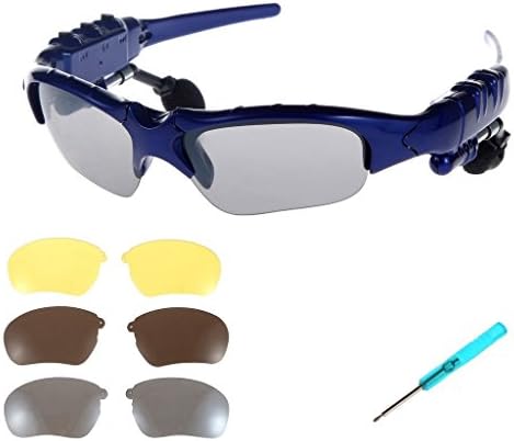 AMZSTAR Wireless Bluetooth Music Sunglasses Headset Headphones Handfree for iPhone 6 6 Plus Samsung Galaxy Smart Phone with Camera Shutter Function+Free Replaceable 3 Pair Lens (Blue)