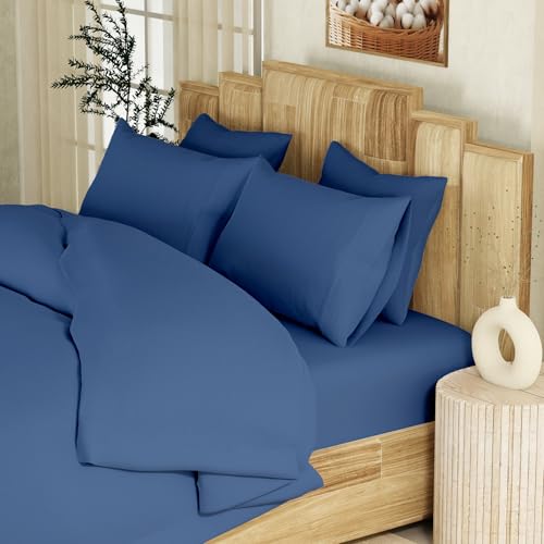 Purity Home 100% Organic Cotton King Size Duvet Cover Set Navy 230x220 cm, 3-Pieces Bedding, Soft Finish & Low Pilling, Cool & Crisp Feel, Quilt Cover with Secure Button Closure, Corner Ties