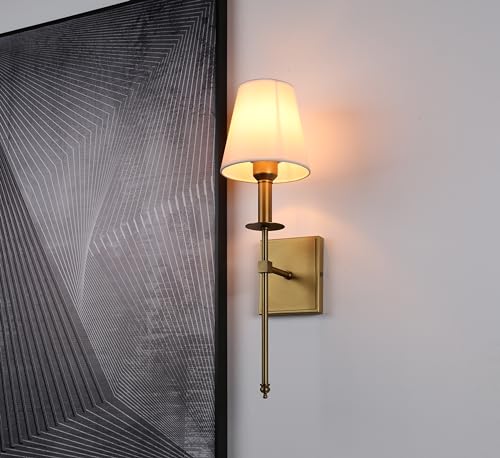 Permo Set of 2 Classic Industrial Wall Sconce with Funnel White Fabric Shade Vintage Vanity Light Modern Wall Light Fixture for Bedroom Living Room Hallway (Antique)