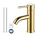 KES cUPC NSF Certified Brass Modern Bathroom Sink Faucet Single Handle Wash Basin Faucet Lavatory Tap Lead-Free Brass, Titanium Gold, L3100ALF-PG
